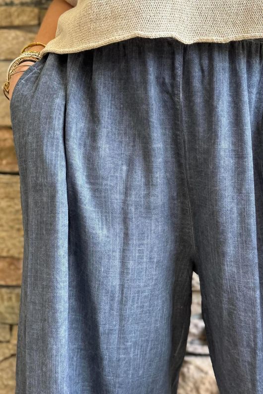 Lindin Linen Blend Dart Barrel Pant Washed Navy